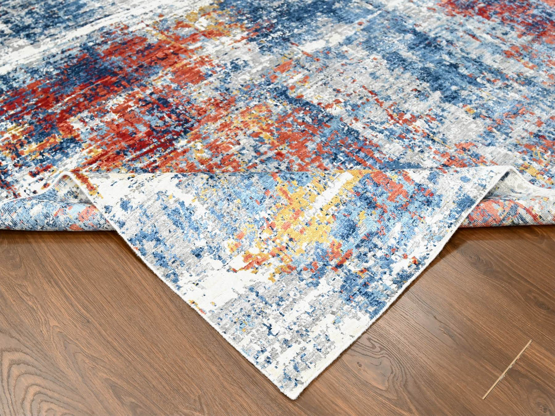 8'9" x 11'7" New Hand Knotted Blue Silk Rectangle Oriental Rug - MOA10210213