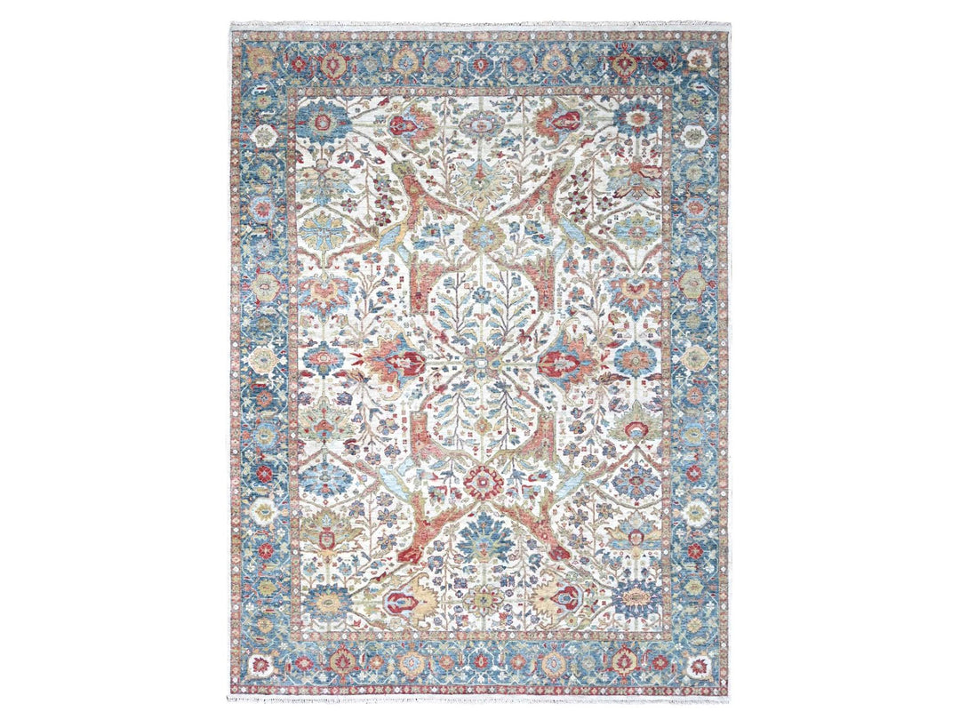 9'0" x 11'11" New Hand Knotted Ivory Wool Rectangle Oriental Rug - MOA10210220