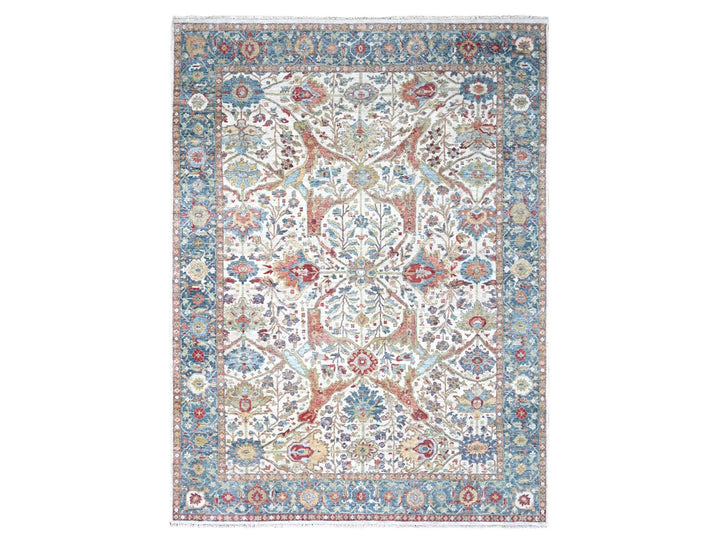 9'0" x 11'11" New Hand Knotted Ivory Wool Rectangle Oriental Rug - MOA10210220