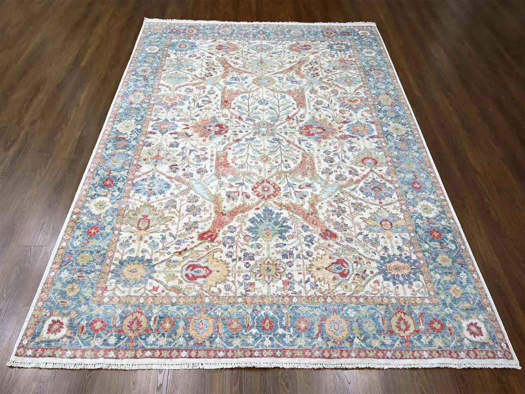 9'0" x 11'11" New Hand Knotted Ivory Wool Rectangle Oriental Rug - MOA10210220