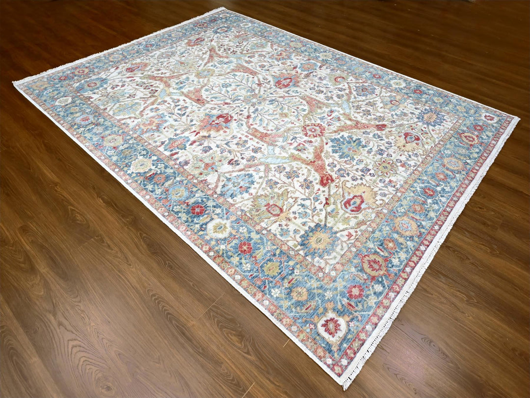 9'0" x 11'11" New Hand Knotted Ivory Wool Rectangle Oriental Rug - MOA10210220