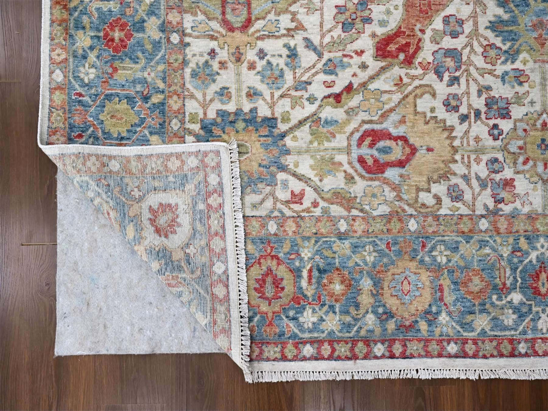 9'0" x 11'11" New Hand Knotted Ivory Wool Rectangle Oriental Rug - MOA10210220