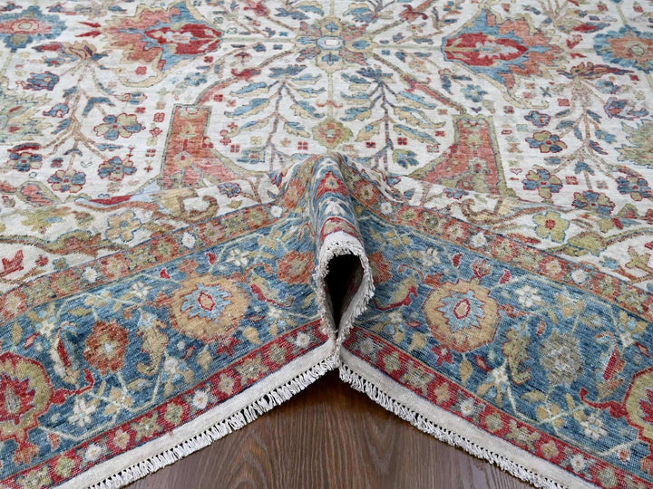 9'0" x 11'11" New Hand Knotted Ivory Wool Rectangle Oriental Rug - MOA10210220