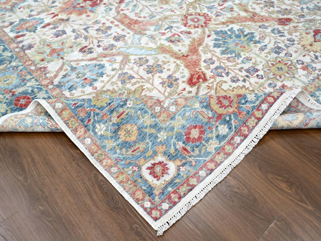 9'0" x 11'11" New Hand Knotted Ivory Wool Rectangle Oriental Rug - MOA10210220
