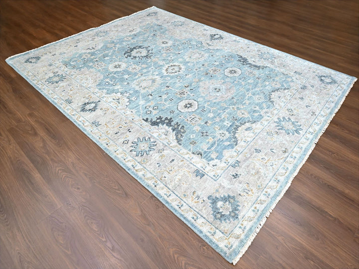 9'0" x 11'11" New Hand Knotted Blue Wool Rectangle Oriental Rug - MOA10210240