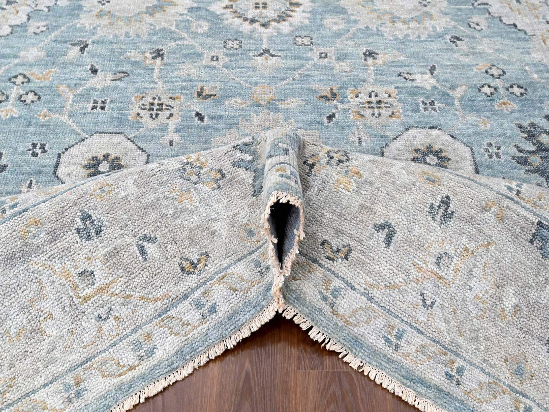 9'0" x 11'11" New Hand Knotted Blue Wool Rectangle Oriental Rug - MOA10210240