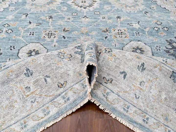 9'0" x 11'11" New Hand Knotted Blue Wool Rectangle Oriental Rug - MOA10210240