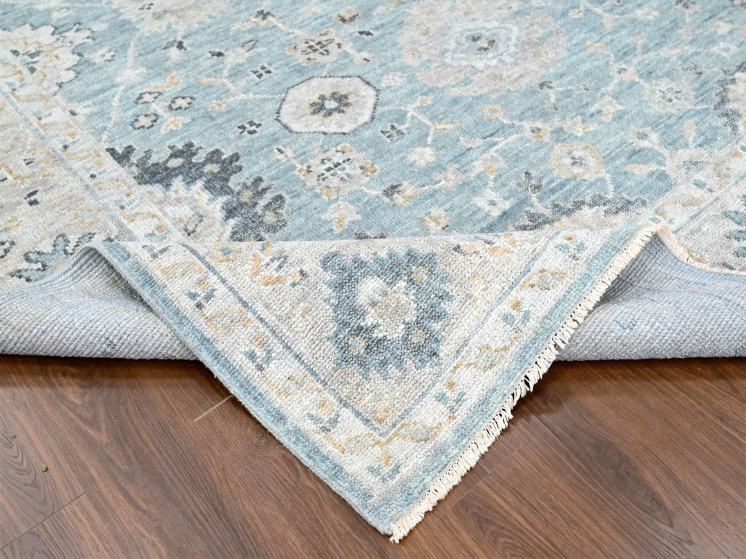 9'0" x 11'11" New Hand Knotted Blue Wool Rectangle Oriental Rug - MOA10210240