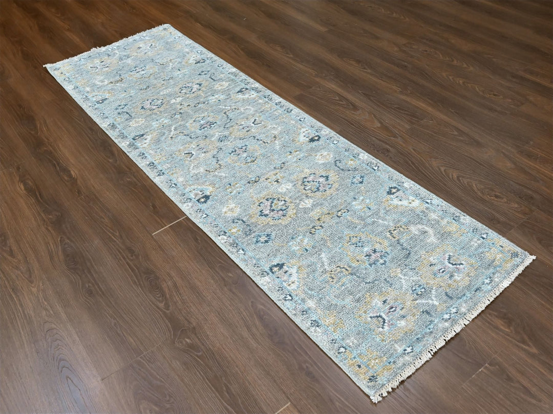 2'7" x 8'5" New Hand Knotted Grey Wool Runner Oriental Rug - MOA10210247