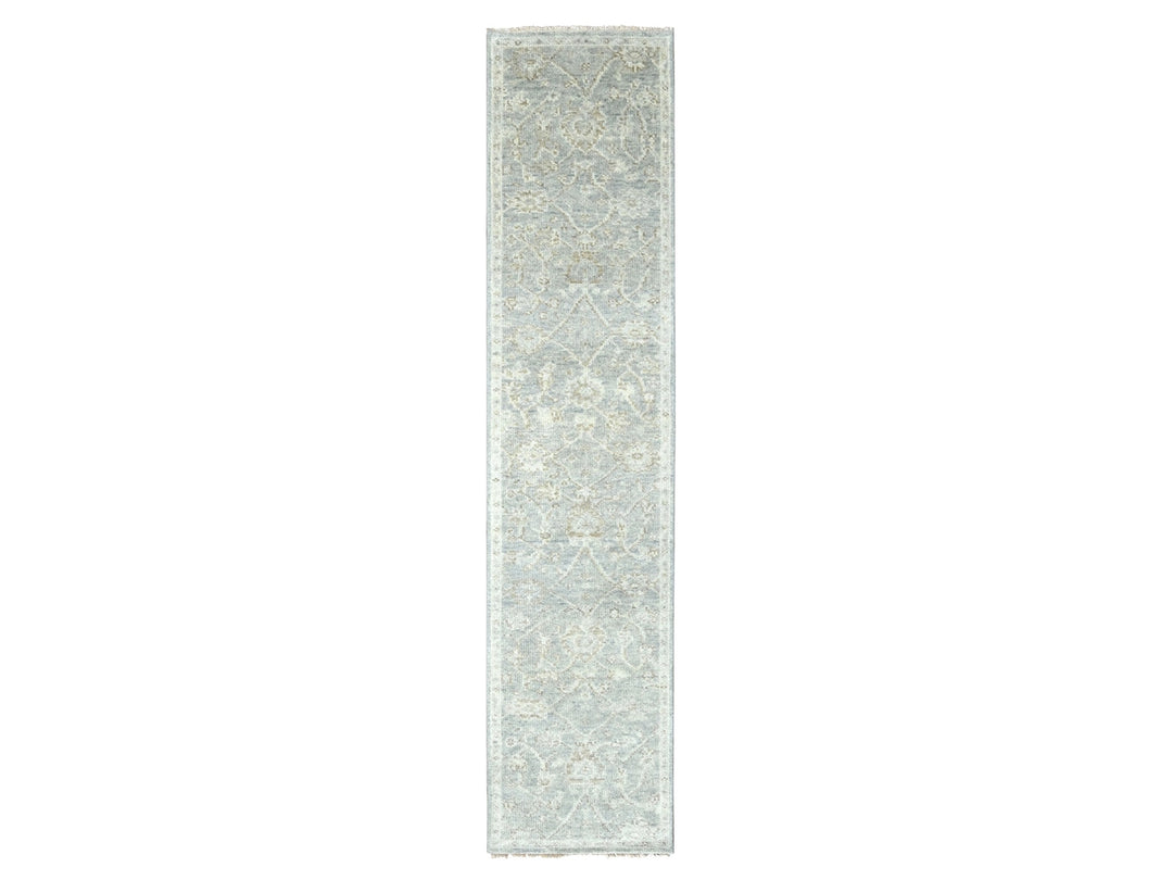 2'5" x 11'3" New Hand Knotted Grey Wool Runner Oriental Rug - MOA10210248