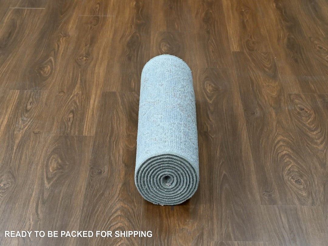 2'5" x 11'3" New Hand Knotted Grey Wool Runner Oriental Rug - MOA10210248