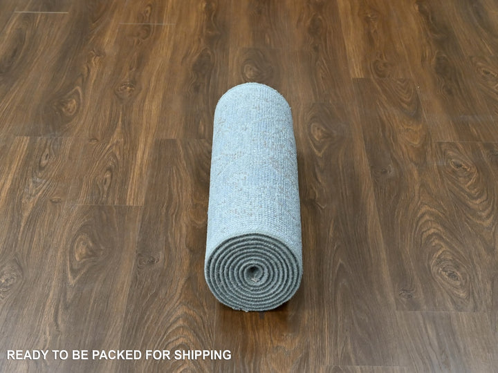 2'5" x 11'3" New Hand Knotted Grey Wool Runner Oriental Rug - MOA10210248