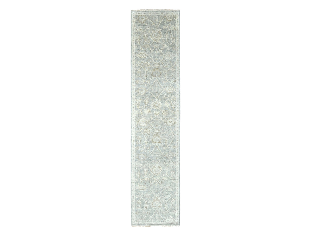 2'5" x 11'4" New Hand Knotted Grey Wool Runner Oriental Rug - MOA10210249