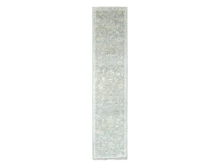 2'5" x 11'4" New Hand Knotted Grey Wool Runner Oriental Rug - MOA10210249