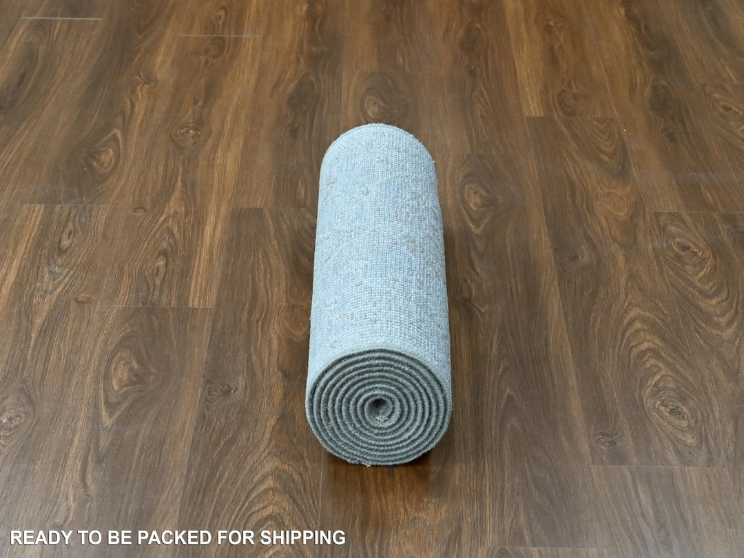 2'5" x 11'4" New Hand Knotted Grey Wool Runner Oriental Rug - MOA10210249