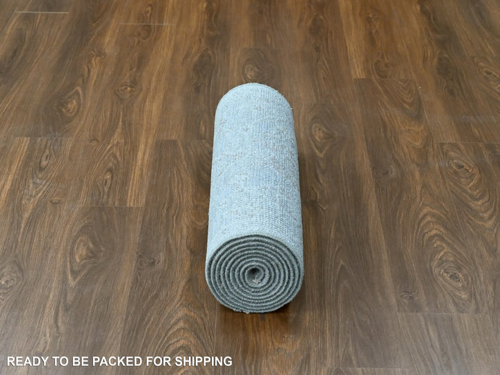 2'5" x 11'4" New Hand Knotted Grey Wool Runner Oriental Rug - MOA10210249