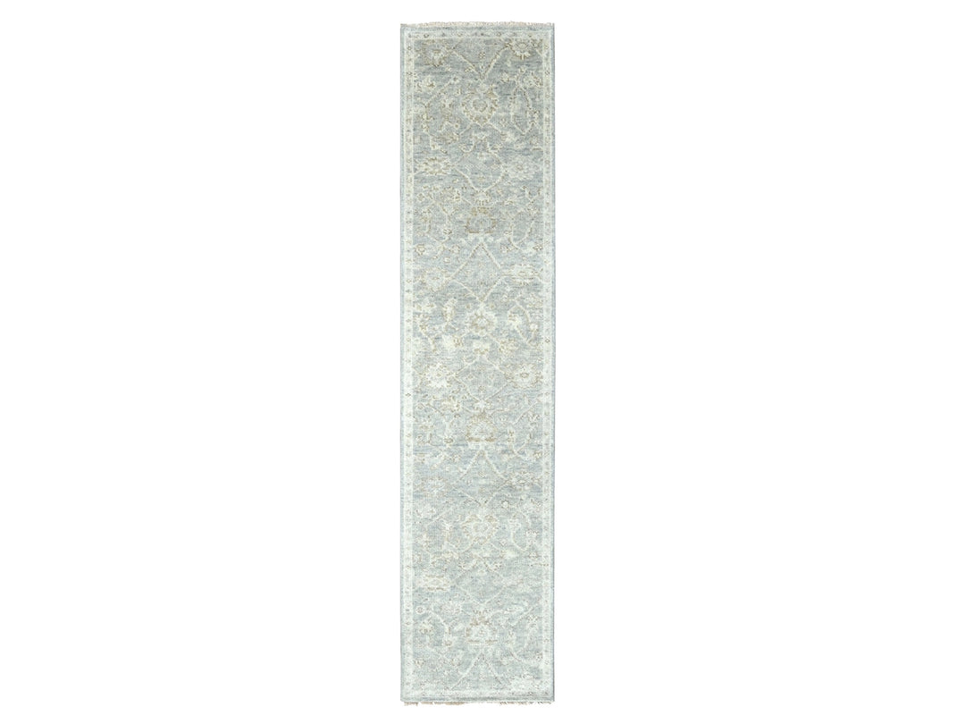 2'7" x 11'5" New Hand Knotted Grey Wool Runner Oriental Rug - MOA10210250