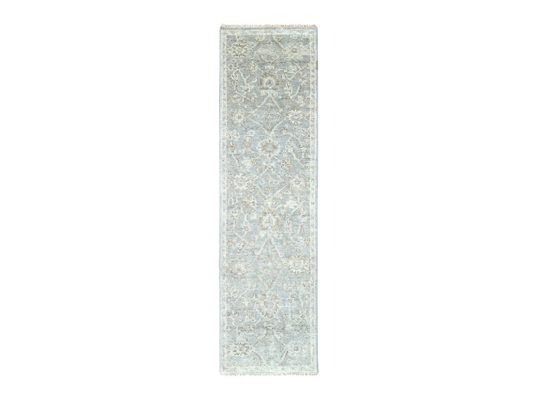 2'6" x 8'5" New Hand Knotted Grey Wool Runner Oriental Rug - MOA10210254