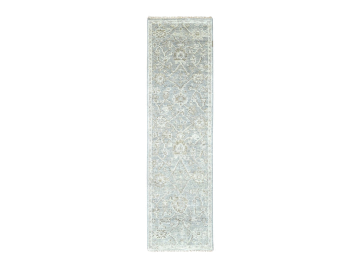 2'6" x 8'5" New Hand Knotted Grey Wool Runner Oriental Rug - MOA10210254