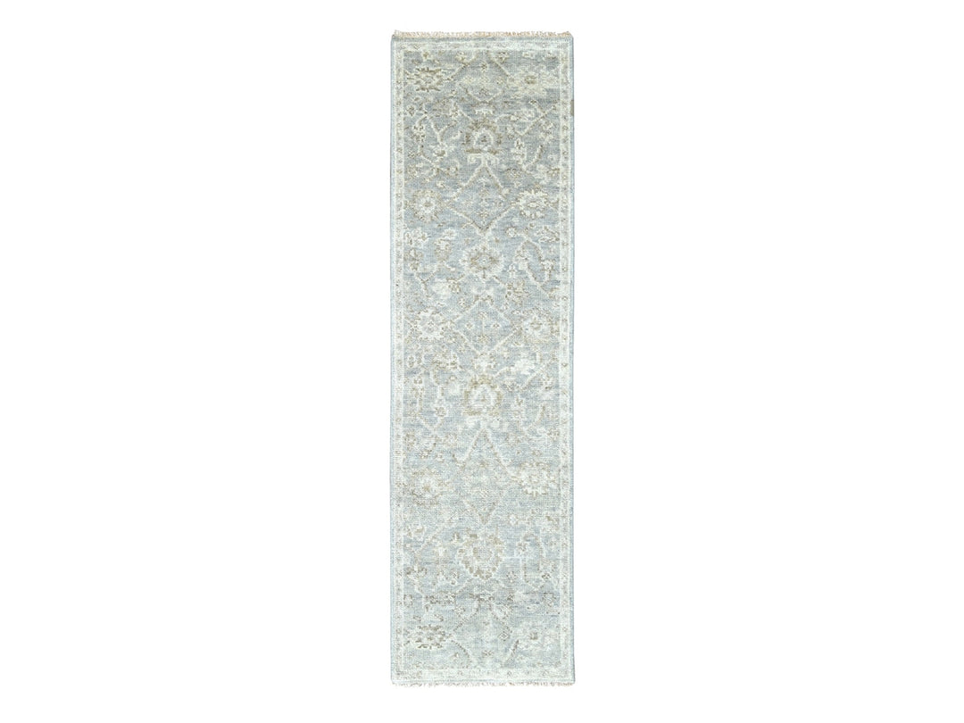 2'6" x 8'7" New Hand Knotted Grey Wool Runner Oriental Rug - MOA10210257