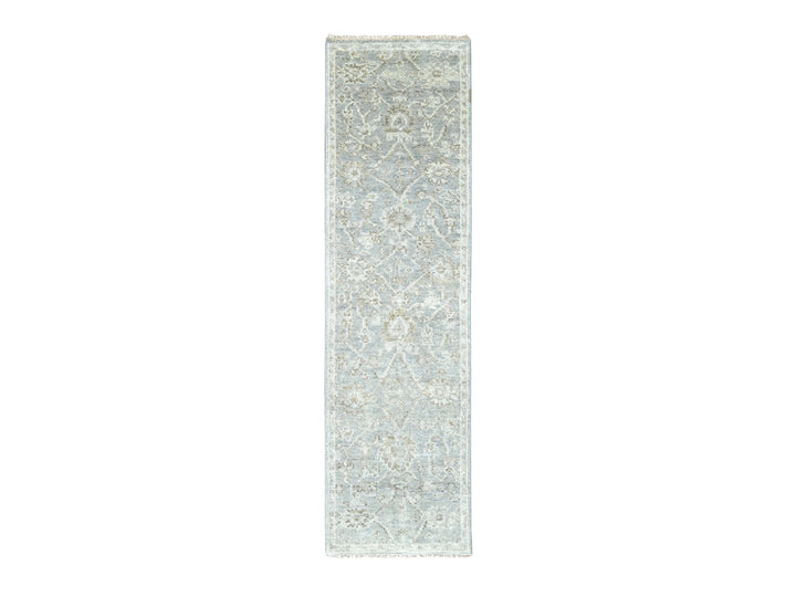 2'5" x 8'4" New Hand Knotted Grey Wool Runner Oriental Rug - MOA10210258
