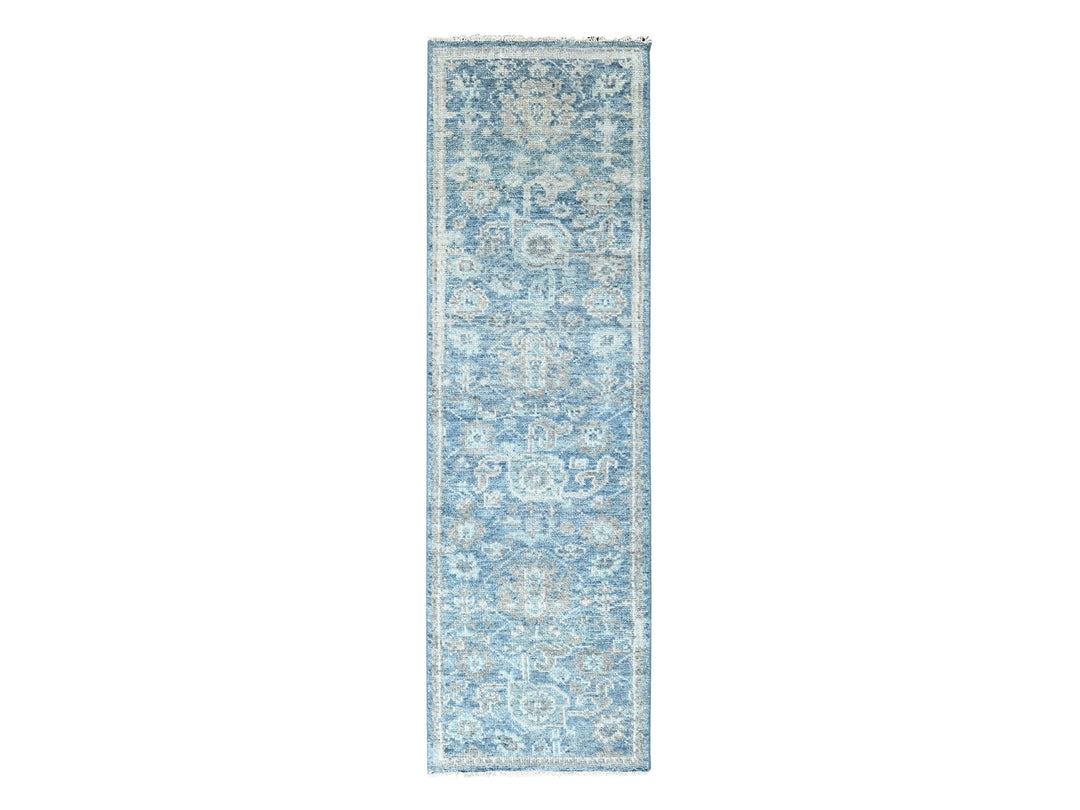 2'6" x 8'5" New Hand Knotted Blue Wool Runner Oriental Rug - MOA10210265