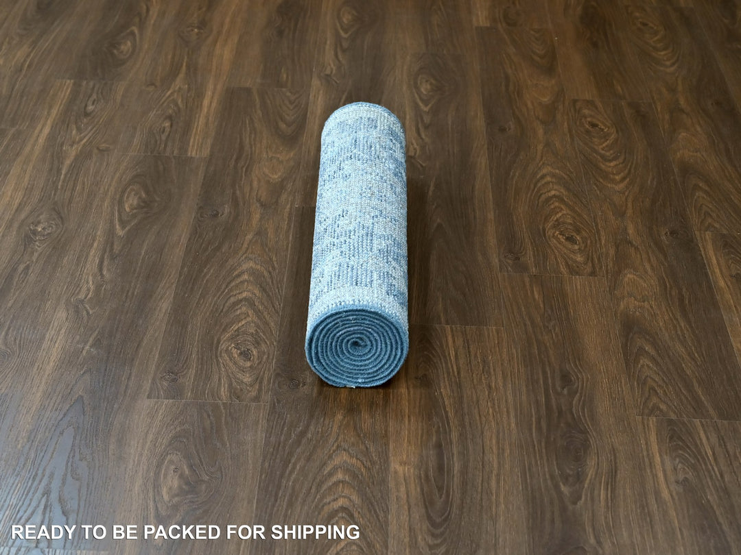 2'6" x 8'5" New Hand Knotted Blue Wool Runner Oriental Rug - MOA10210265