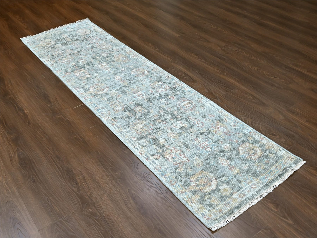 2'6" x 8'10" New Hand Knotted Grey Wool Runner Oriental Rug - MOA10210266