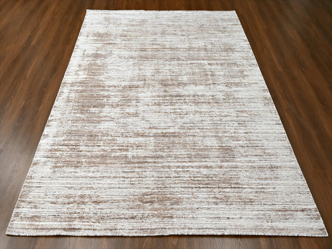 8'0" x 10'0" New Hand Loomed Brown Wool & Silk Rectangle Oriental Rug - MOA10210269