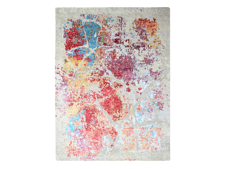 9'1" x 12'0" New Hand Knotted Red Wool & Silk Rectangle Oriental Rug - MOA10210271
