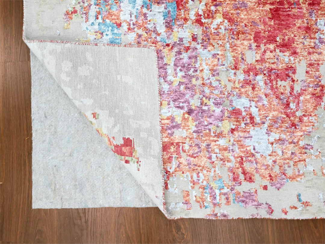 9'1" x 12'0" New Hand Knotted Red Wool & Silk Rectangle Oriental Rug - MOA10210271