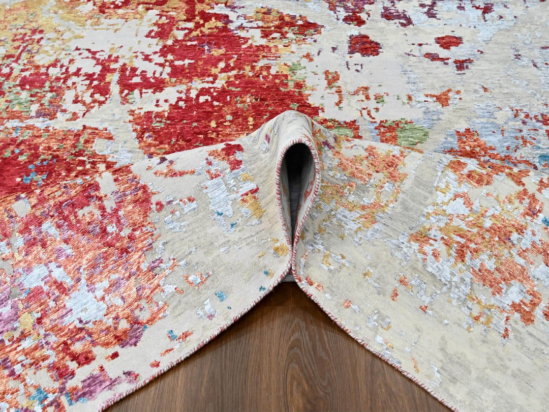 9'1" x 12'0" New Hand Knotted Red Wool & Silk Rectangle Oriental Rug - MOA10210271