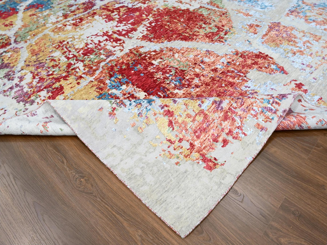 9'1" x 12'0" New Hand Knotted Red Wool & Silk Rectangle Oriental Rug - MOA10210271