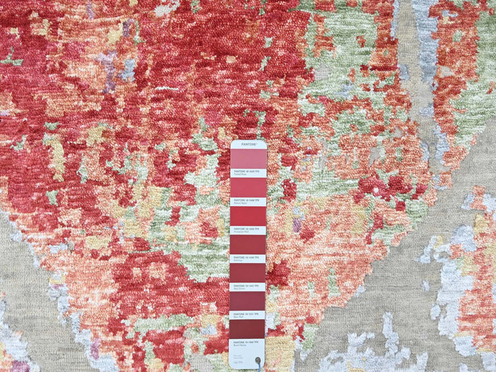9'1" x 12'0" New Hand Knotted Red Wool & Silk Rectangle Oriental Rug - MOA10210271