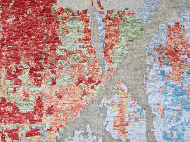 9'1" x 12'0" New Hand Knotted Red Wool & Silk Rectangle Oriental Rug - MOA10210271
