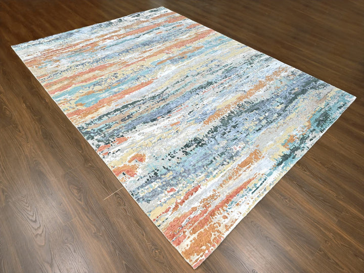 9'0" x 11'10" New Hand Knotted Green Wool & Silk Rectangle Oriental Rug - MOA10210273