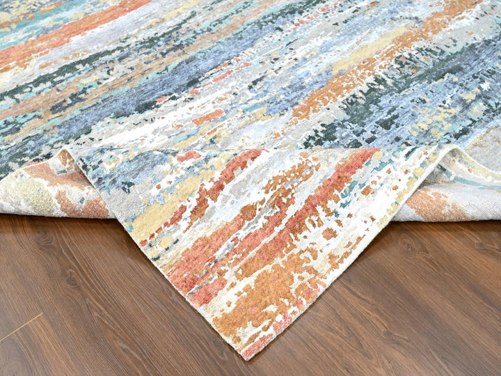 9'0" x 11'10" New Hand Knotted Green Wool & Silk Rectangle Oriental Rug - MOA10210273