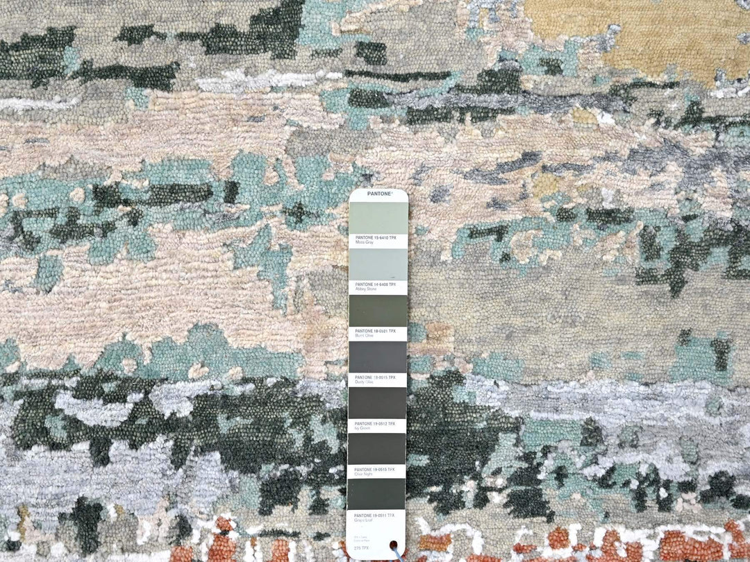 9'0" x 11'10" New Hand Knotted Green Wool & Silk Rectangle Oriental Rug - MOA10210273