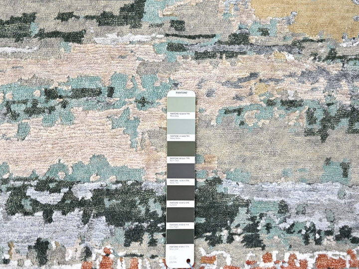 9'0" x 11'10" New Hand Knotted Green Wool & Silk Rectangle Oriental Rug - MOA10210273
