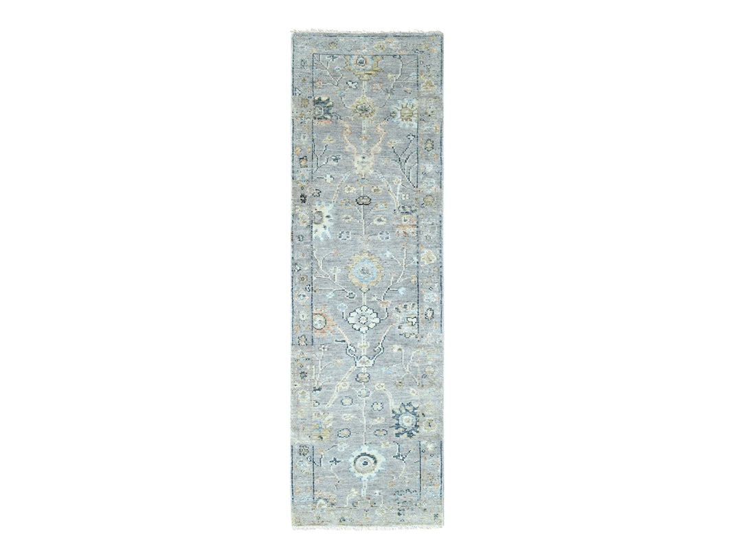 2'5" x 8'5" New Hand Knotted Grey Wool Runner Oriental Rug - MOA10210274