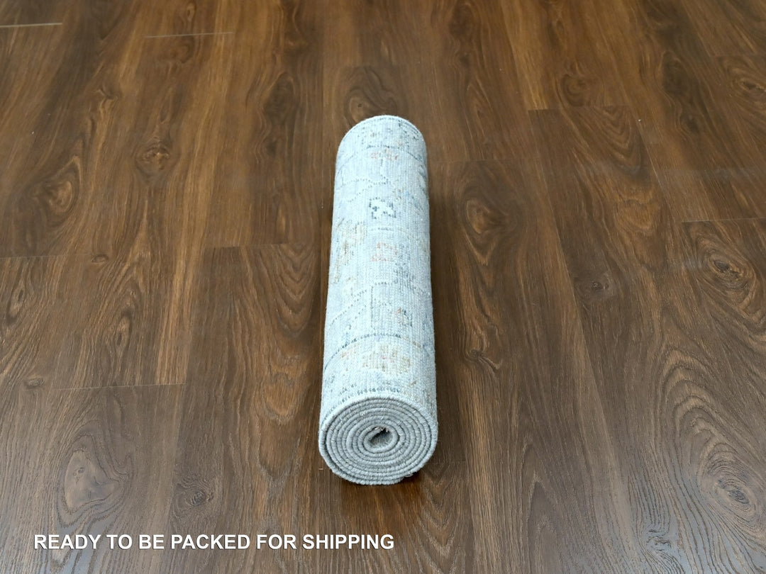 2'5" x 8'5" New Hand Knotted Grey Wool Runner Oriental Rug - MOA10210274
