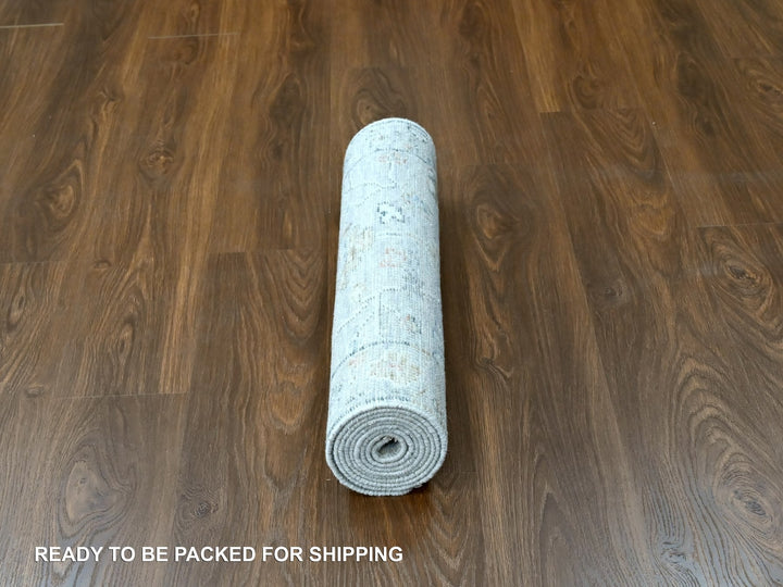 2'5" x 8'5" New Hand Knotted Grey Wool Runner Oriental Rug - MOA10210274
