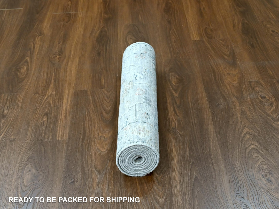 2'5" x 8'5" New Hand Knotted Grey Wool Runner Oriental Rug - MOA10210275