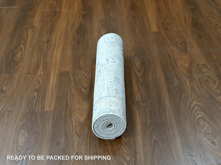 2'5" x 8'5" New Hand Knotted Grey Wool Runner Oriental Rug - MOA10210275