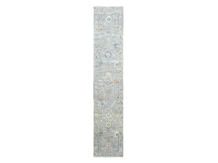 2'5" x 13'10" New Hand Knotted Grey Wool Runner Oriental Rug - MOA10210276