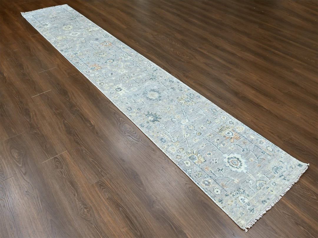 2'5" x 13'10" New Hand Knotted Grey Wool Runner Oriental Rug - MOA10210276