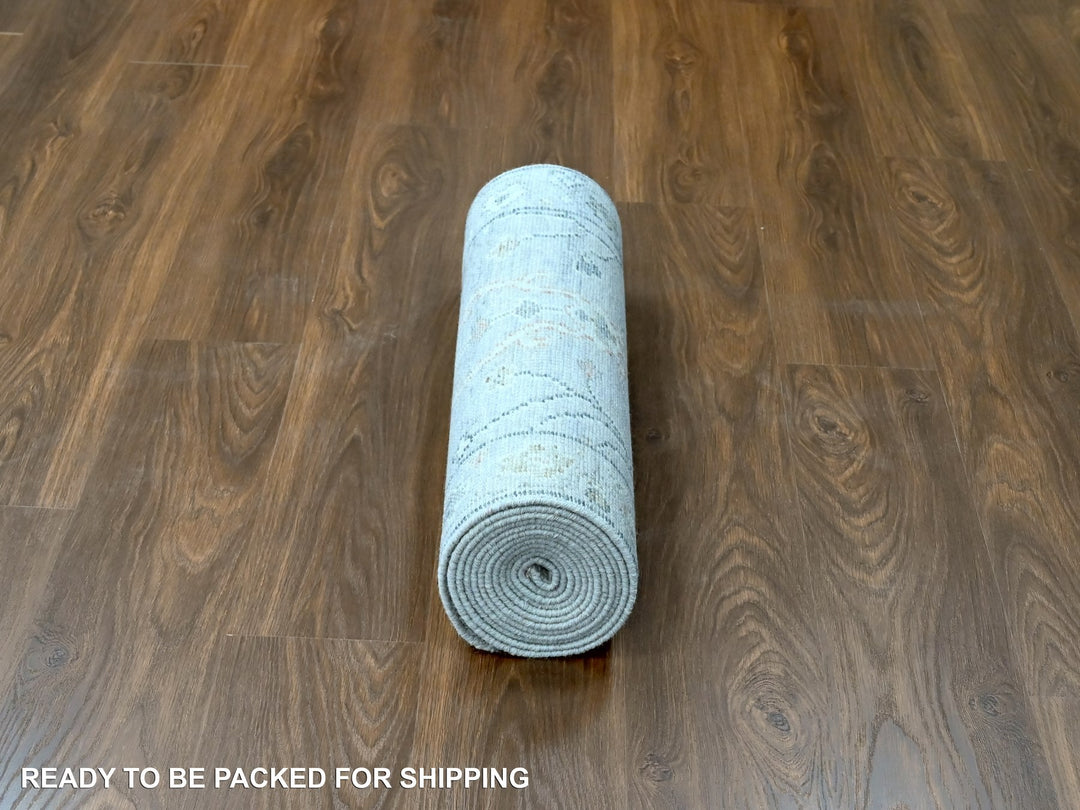 2'5" x 13'10" New Hand Knotted Grey Wool Runner Oriental Rug - MOA10210276