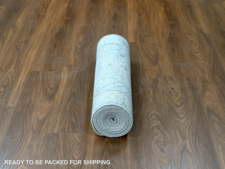 2'5" x 13'10" New Hand Knotted Grey Wool Runner Oriental Rug - MOA10210276