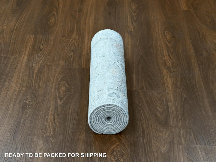 2'3" x 11'2" New Hand Knotted Grey Wool Runner Oriental Rug - MOA10210277