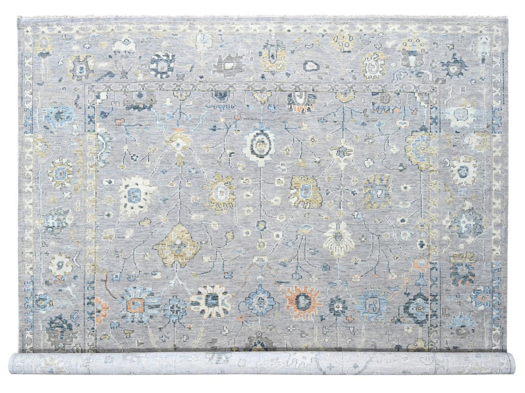 11'6" x 14'11" New Hand Knotted Grey Wool Rectangle Oriental Rug - MOA10210278